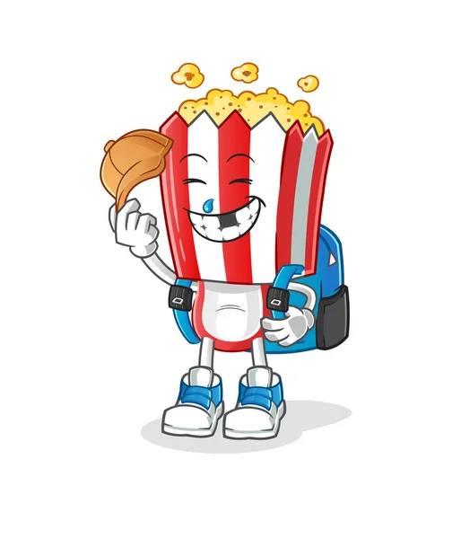 Popcorn Head Cartoon Goes School Vector Cartoon Character — Stock Vector
