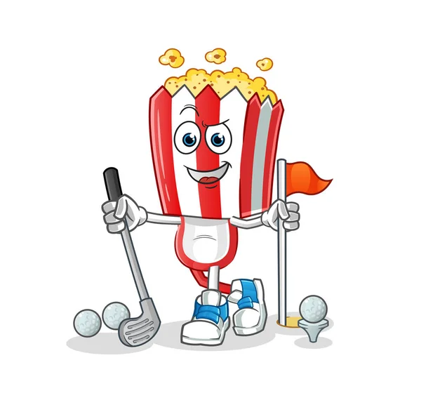 Popcorn Head Cartoon Playing Golf Vector Cartoon Character — 스톡 벡터