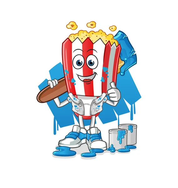 Popcorn Head Cartoon Painter Illustration Character Vector — Stock Vector