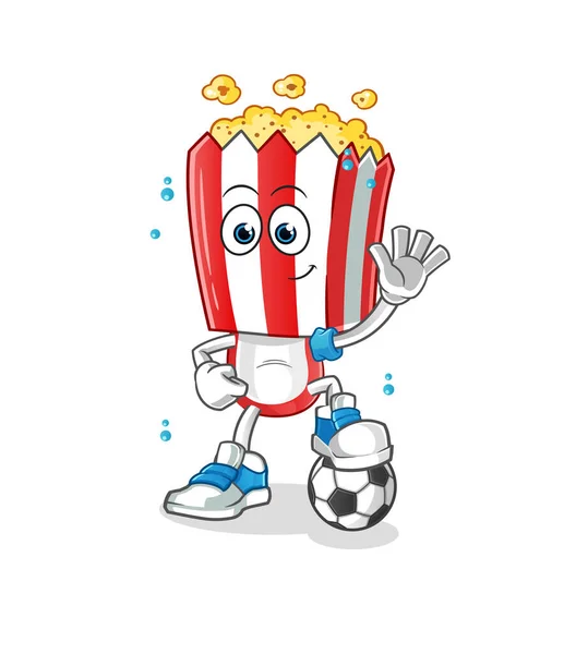 Popcorn Head Cartoon Playing Soccer Illustration Character Vector — 스톡 벡터