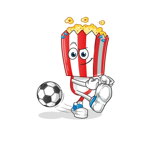 Popcorn Head Cartoon Kicking Ball Cartoon Mascot Vector — 스톡 벡터