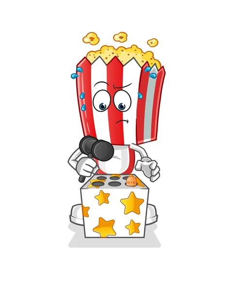 Popcorn Head Cartoon Play Whack Mole Mascot Cartoon Vector — Stock Vector