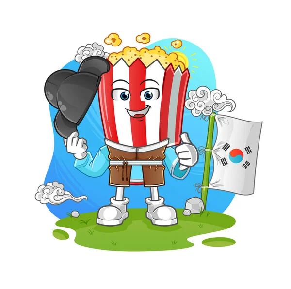 Popcorn Head Cartoon Korean Culture Vector Cartoon Character — Stock vektor