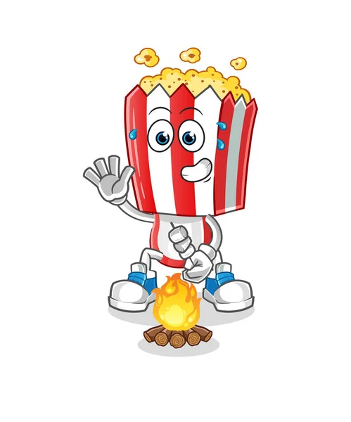 Popcorn Head Cartoon Roasting Marshmallows Cartoon Vector — Stockvektor