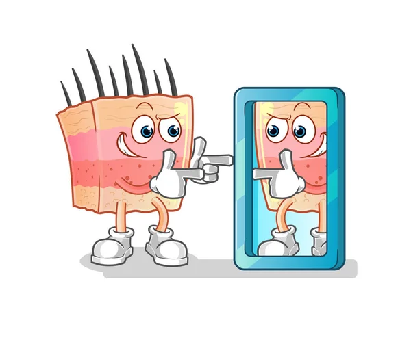 Skin Structure Looking Mirror Cartoon Cartoon Mascot Vector — Stock Vector