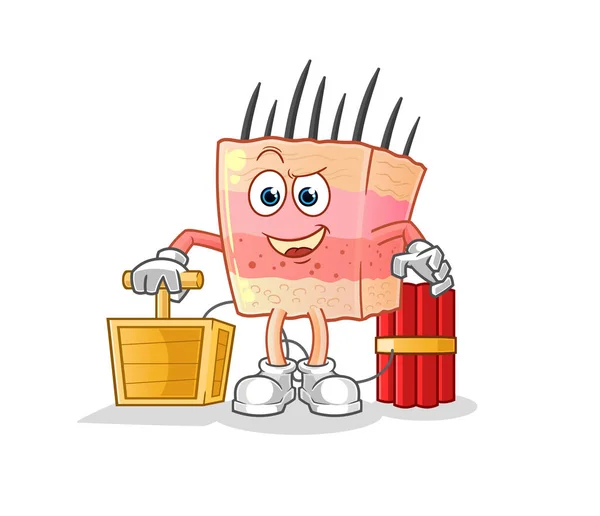 Skin Structure Holding Dynamite Detonator Cartoon Mascot Vector — Image vectorielle