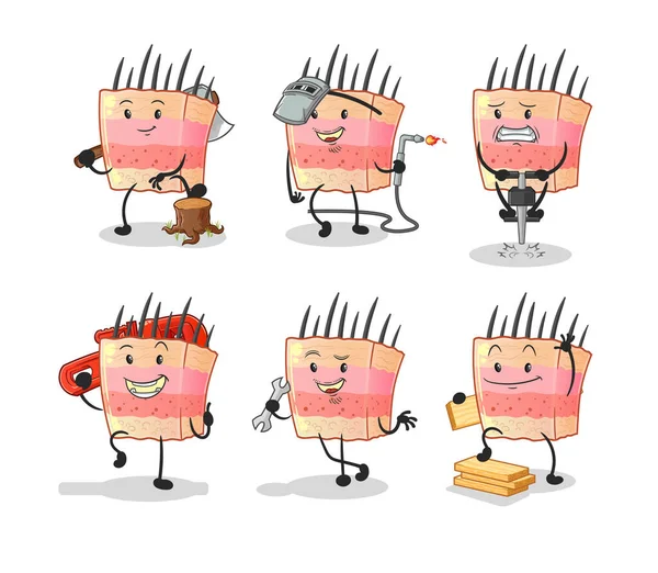 Skin Structure Worker Set Character Cartoon Mascot Vector — Stock Vector