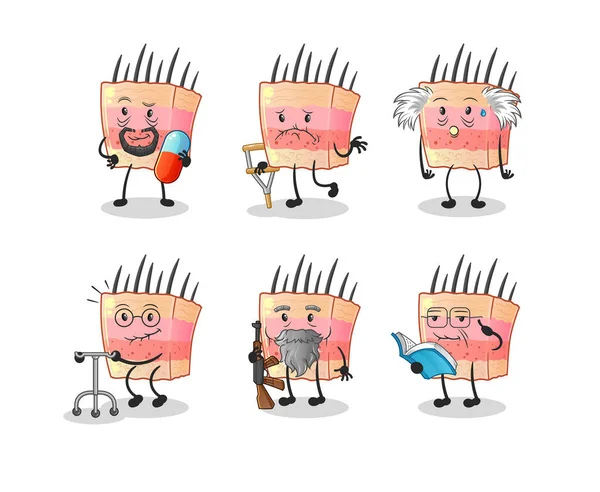 Skin Structure Elderly Character Cartoon Mascot Vector — Stock Vector