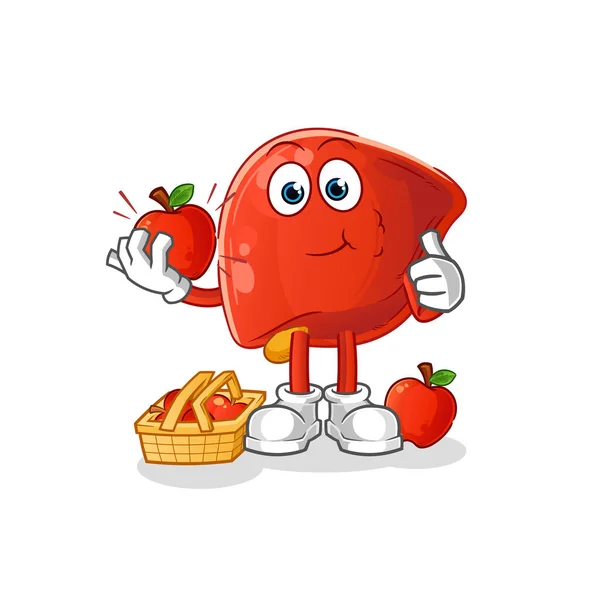 Liver Eating Apple Illustration Character Vector — Stock Vector