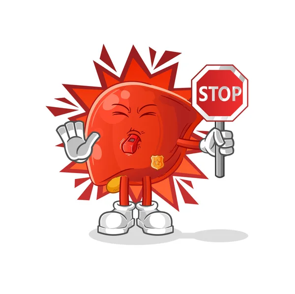 Liver Holding Stop Sign Cartoon Mascot Vector — Wektor stockowy