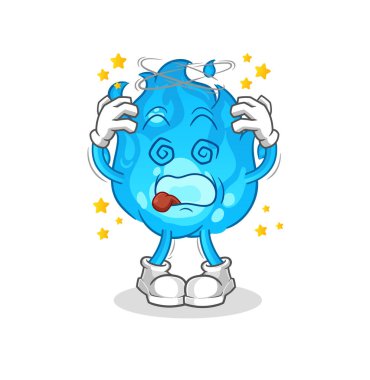 blue fire dizzy head mascot. cartoon vector