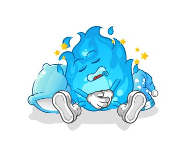 blue fire sleeping character. cartoon mascot vector