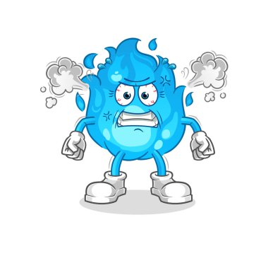 blue fire very angry mascot. cartoon vector