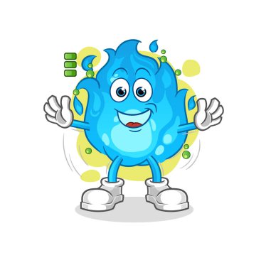 blue fire full battery character. cartoon mascot vector