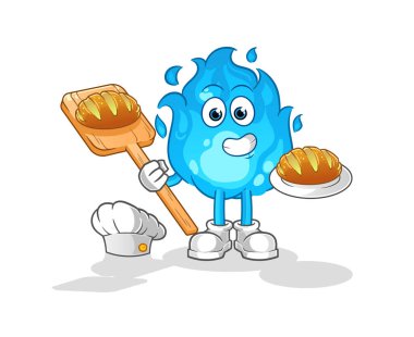 blue fire baker with bread. cartoon mascot vector