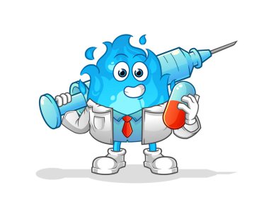 blue fire doctor holding medichine and injection