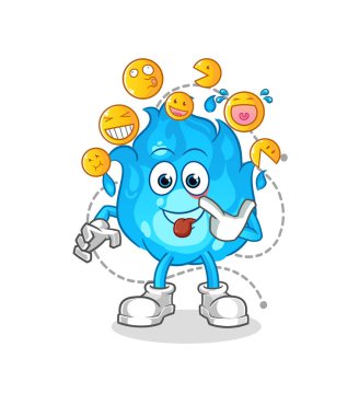 blue fire laugh and mock character. cartoon mascot vector