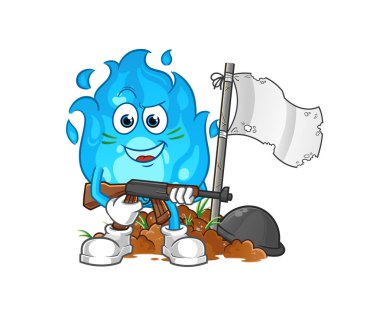 blue fire army character. cartoon mascot vector