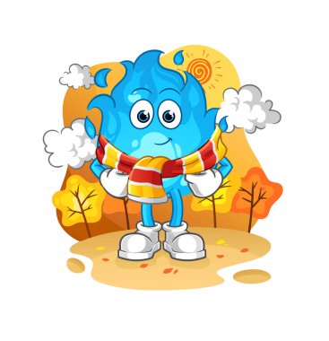 blue fire in the autumn. cartoon mascot vector