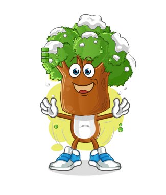 Ağaç başlı çizgi film karakteri. çizgi film maskotu vektörü