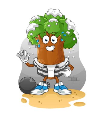 Ağaç kafalı karikatür suçlusu hapiste. çizgi film karakteri