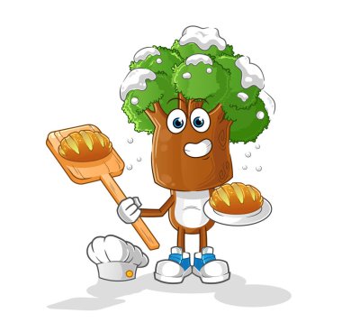 Ağaç kafalı çizgi film fırıncısının ekmeği. çizgi film maskotu vektörü