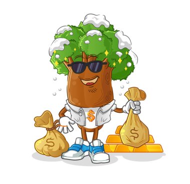 Ağaç kafalı zengin çizgi film karakteri. çizgi film maskotu vektörü