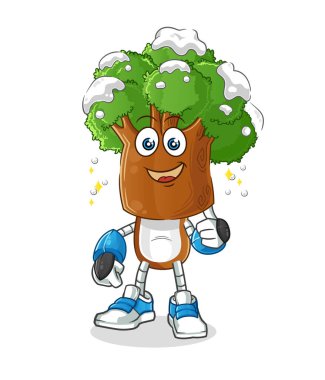 Ağaç kafalı robot karakter. çizgi film maskotu vektörü