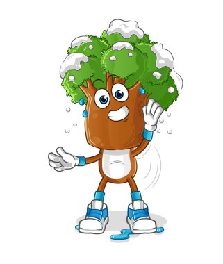 Ağaç kafalı çizgi film karakteri. çizgi film maskotu vektörü