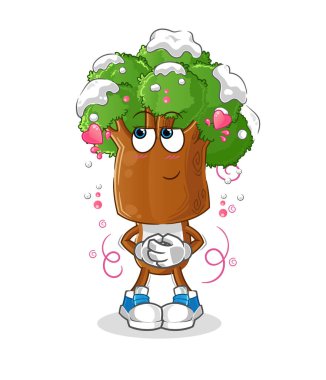 Ağaç başlı karikatür utangaç vektör. çizgi film karakteri