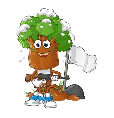 Ağaç kafalı çizgi film karakteri. çizgi film maskotu vektörü