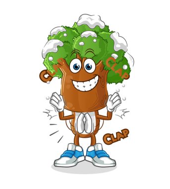 Ağaç başı çizgi filmi alkış çizimi. karakter vektörü