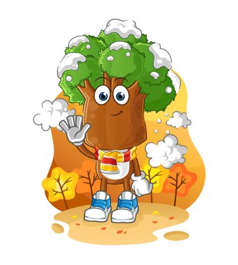 Sonbaharda ağaç kafalı çizgi film. çizgi film maskotu vektörü