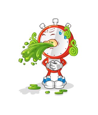 alarm clock head cartoon throw up. cartoon mascot vector