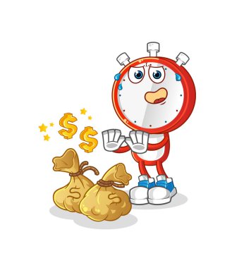 alarm clock head cartoon refuse money illustration. character vector