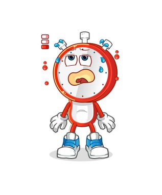 alarm clock head cartoon low battery mascot. cartoon vector