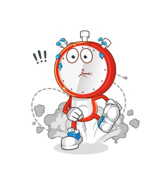 alarm clock head cartoon running illustration. character vector