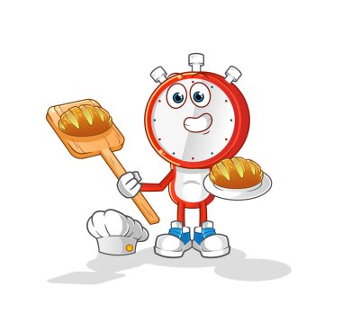 alarm clock head cartoon baker with bread. cartoon mascot vector