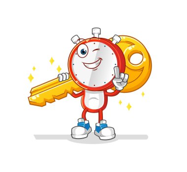 alarm clock head cartoon carry the key mascot. cartoon vector