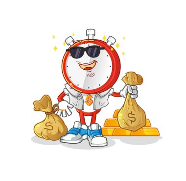 alarm clock head cartoon rich character. cartoon mascot vector