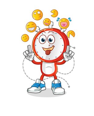 Çalar saat kafalı çizgi film karakteri gülüyor ve alay ediyor. çizgi film vektörü