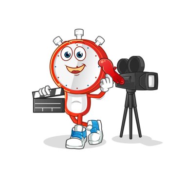 Çalar saat kafalı çizgi film yönetmeni maskotu. çizgi film vektörü