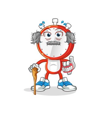 Çalar saat kafalı çizgi film karakteri beyaz saçlı yaşlı adam. karakter vektörü