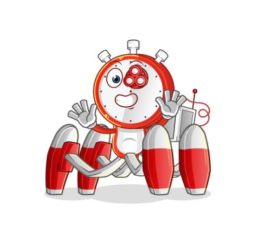 Çalar saat kafalı çizgi film gelecekteki robot vektörü. çizgi film karakteri