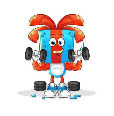 Hediye kafası çizgi film ağırlık idmanı çizimi. karakter vektörü