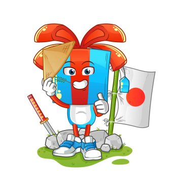 Hediye kafalı Japon karikatür vektörü. çizgi film karakteri