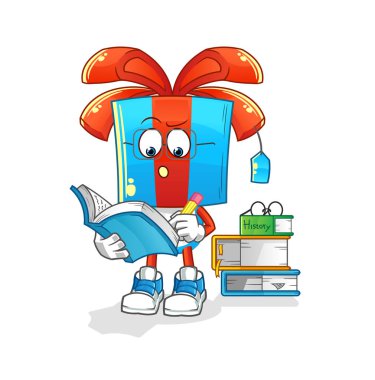 Hediye kafası çizgi filmi maskot çalışıyor. çizgi film vektörü