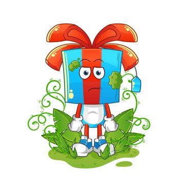 Uzun zamandır maskotluk yapan hediye kafalı bir çizgi film. çizgi film vektörü