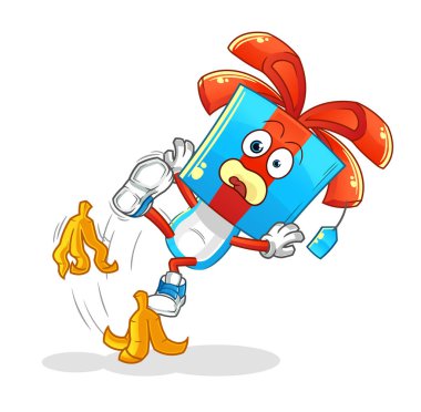 Hediye kafası çizgi filmi muza basıp kaydı. çizgi film maskotu vektörü