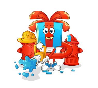 Hediye kafası çizgi film itfaiyecisi vektörü. çizgi film karakteri